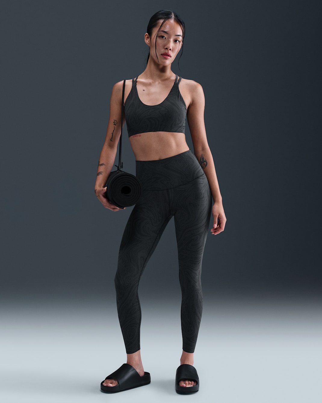 Nike Zenvy Women's High-Waisted 7/8 Printed Leggings - Black/Dark Smoke Grey