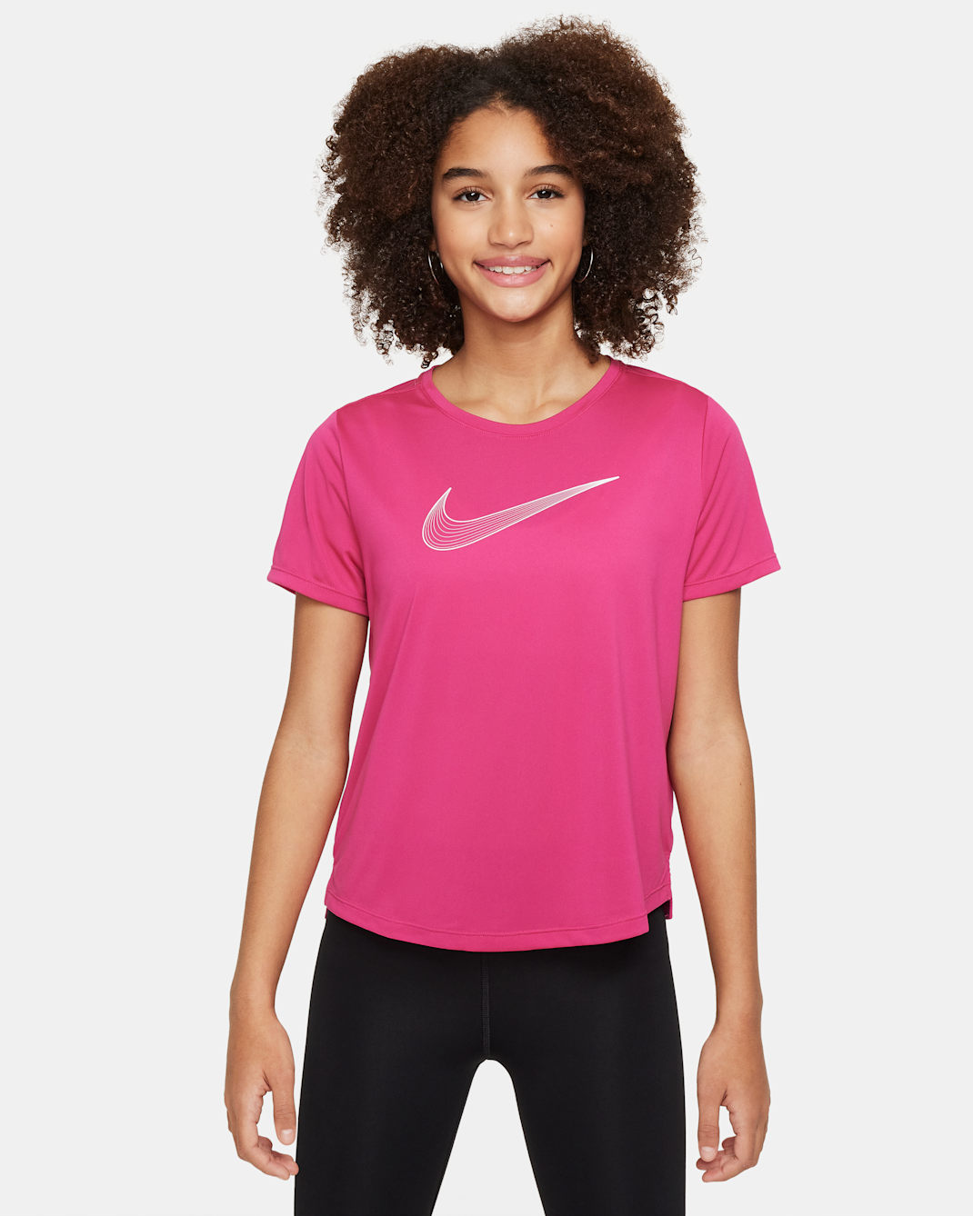 Nike One Older Kids' (Girls') Dri-FIT Short-Sleeve Training Top - Fireberry/White