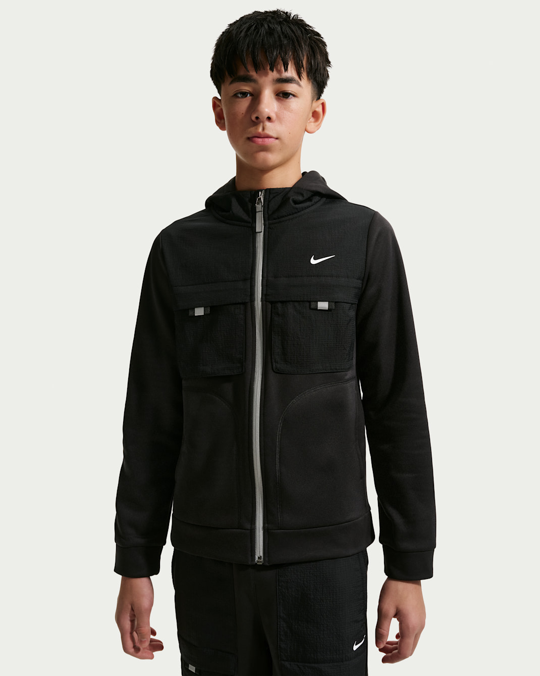 Nike Sportswear City Utility Older Kids' Full-Zip Hoodie - Black/Black/White