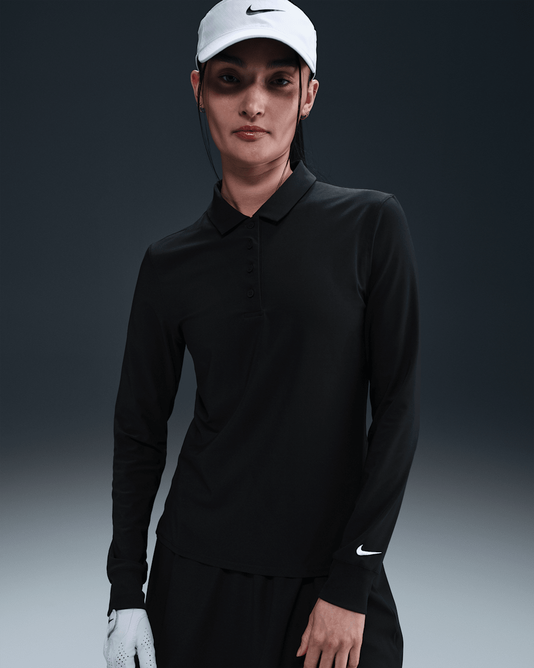 เสื้อโปโลแขนยาวผู้หญิง Dri-FIT Nike Victory - ดำ/ขาว