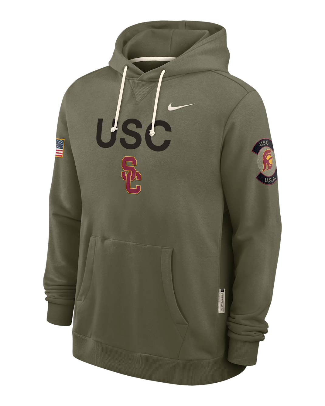 Sudadera con gorro sin cierre universitaria Nike Dri-FIT para hombre USC 2025 Military Appreciation - Oliva