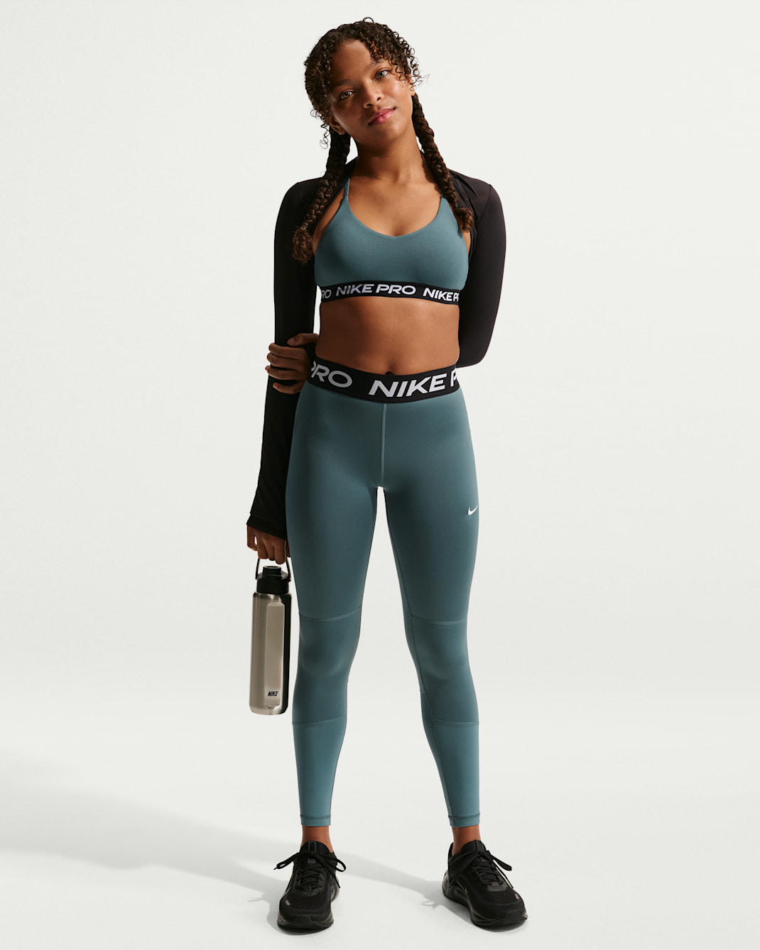 Nike Pro Dri-FIT Leggings für ältere Kinder (Mädchen) - Mineral Slate/Schwarz/Weiß