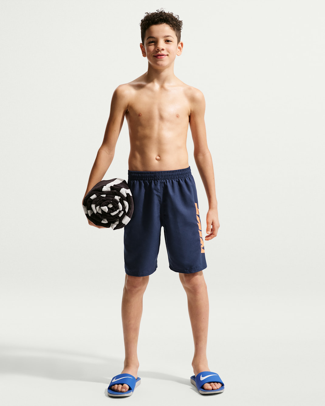 나이키 스윔 브레이커 주니어(남아) 7인치 브리프 라인드 발리 쇼츠 - 미드나이트 네이비/미드나이트 네이비/미드나이트 네이비/오렌지 펄스