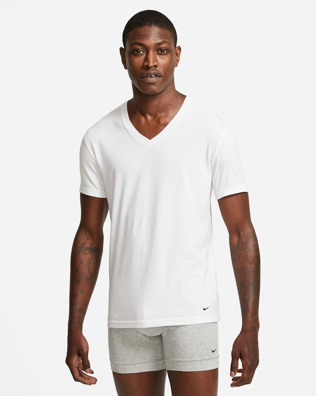 Nike Everyday Cotton Stretch Men's Slim Fit V-Neck Undershirt (2-Pack) - White/White
