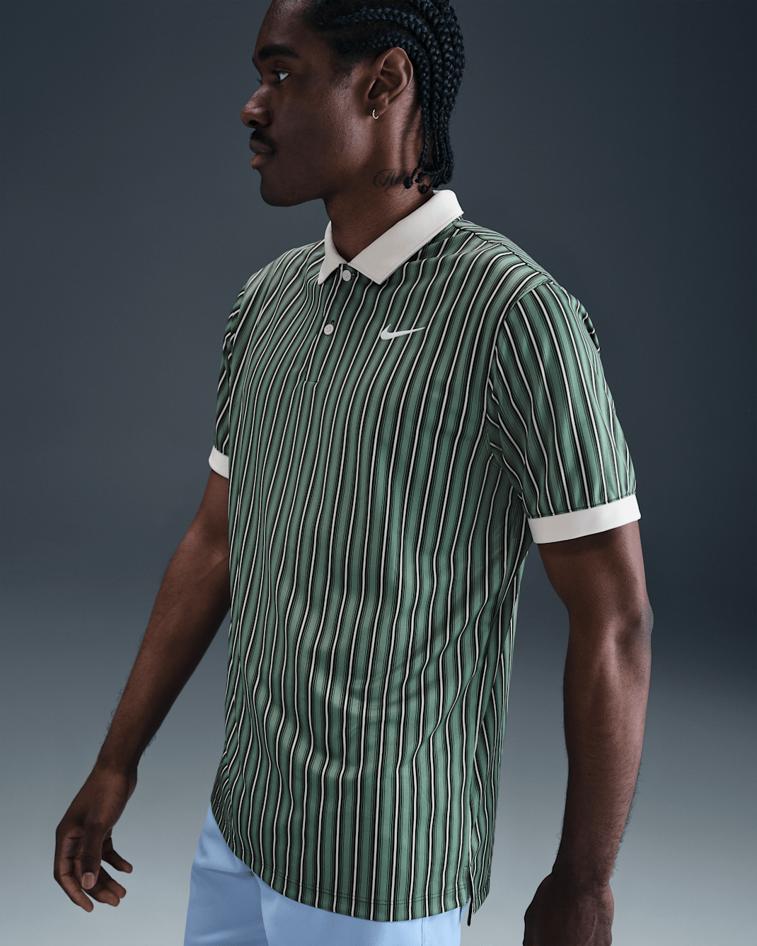 Nike Victory+ Men's Dri-FIT Golf Polo - Clay Green/Light Orewood Brown/White