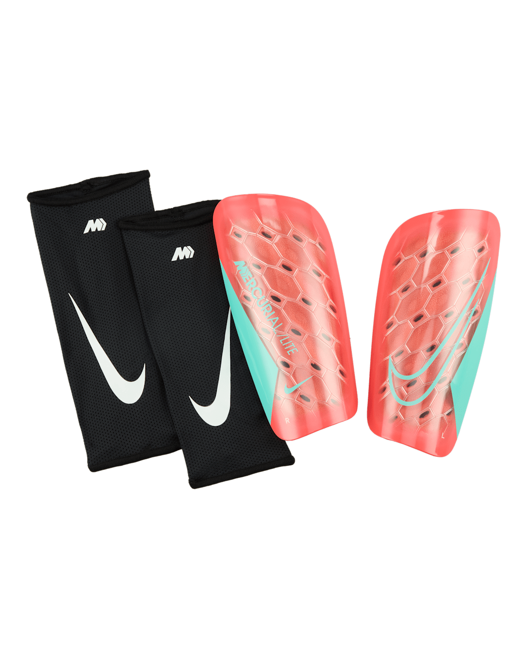 Espinilleras de fútbol Nike Mercurial Lite - Brasa resplandor/Verde aurora/Verde aurora