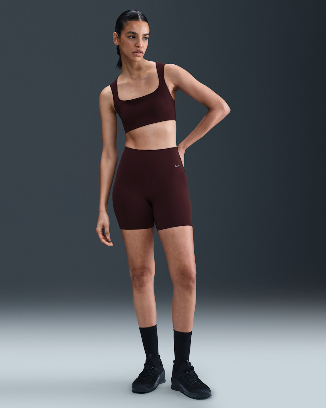 Nike Zenvy Women's High-Waisted 5" Biker Shorts - Burgundy Crush/Black