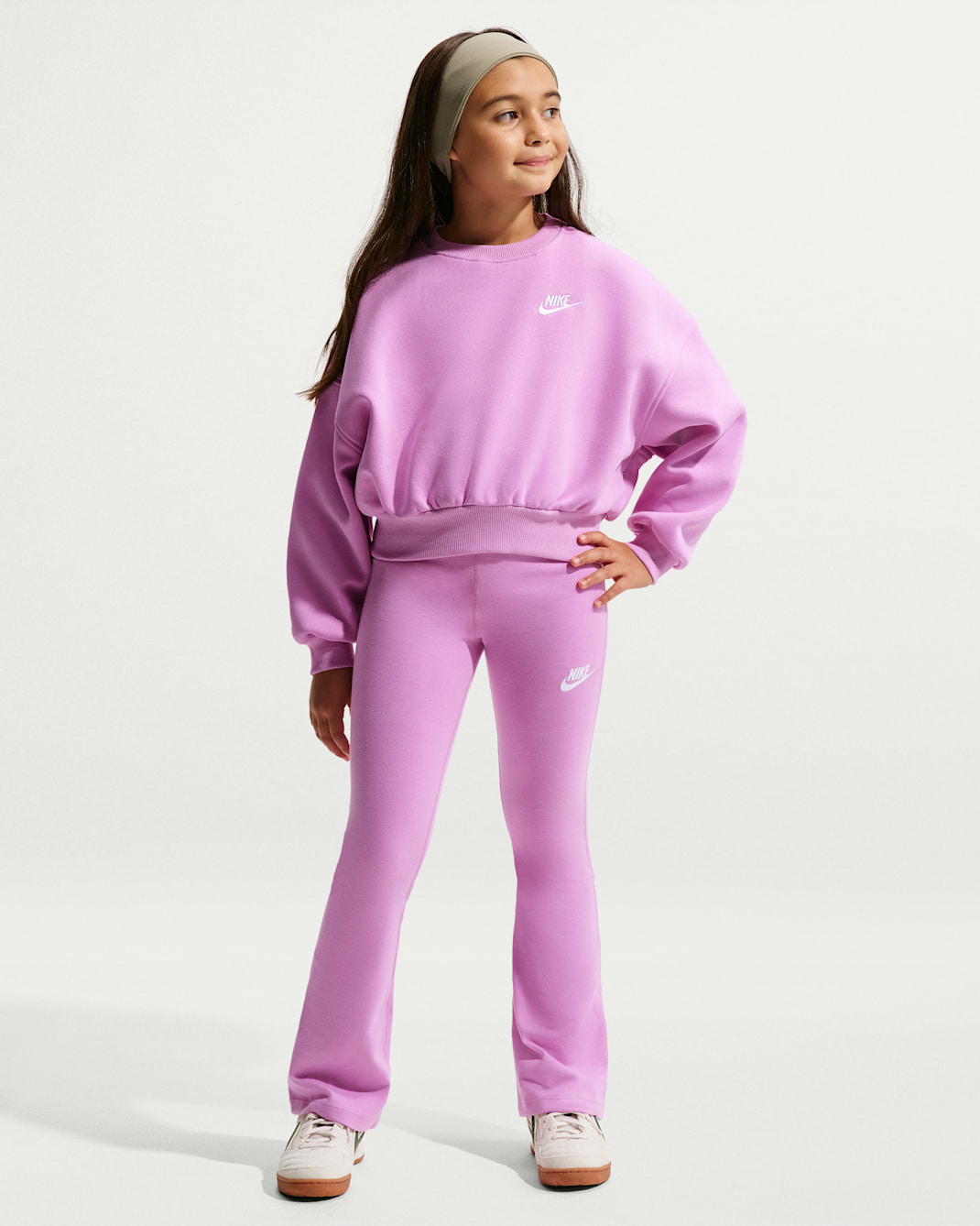 Nike Sportswear Classic Girls' High-Waisted Flared Leggings - Light Magenta/White