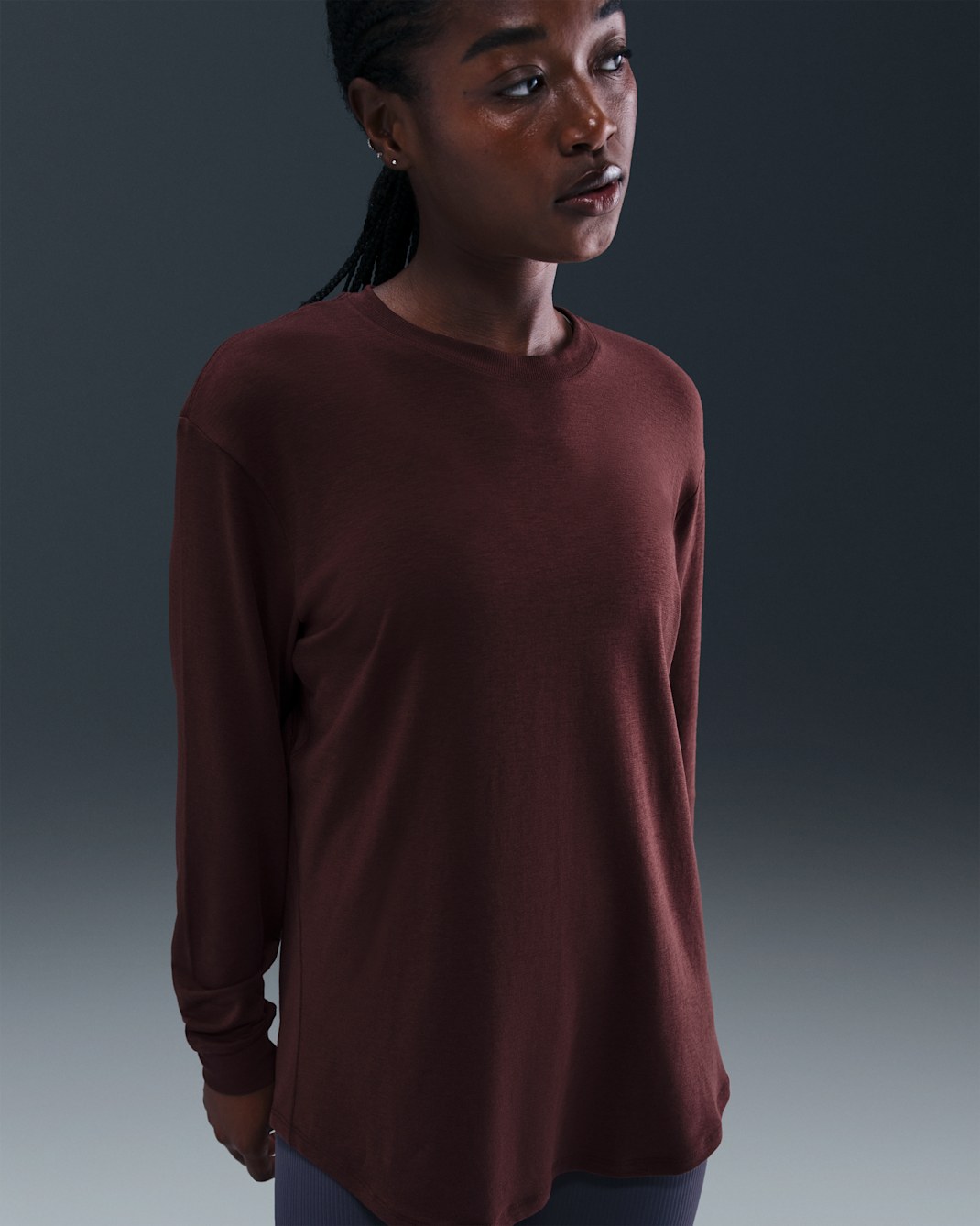 Nike One Relaxed Women's Dri-FIT Long-Sleeve Top - Burgundy Crush/White