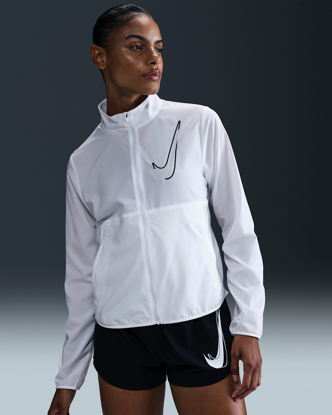 Chamarra de correr Dri-FIT para mujer Nike Swoosh - Blanco