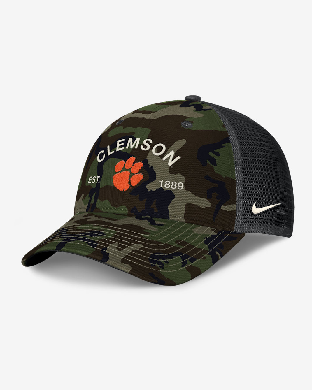 Clemson 2025 Military Appreciation Rise Men's Nike College Trucker Adjustable Hat - Olive