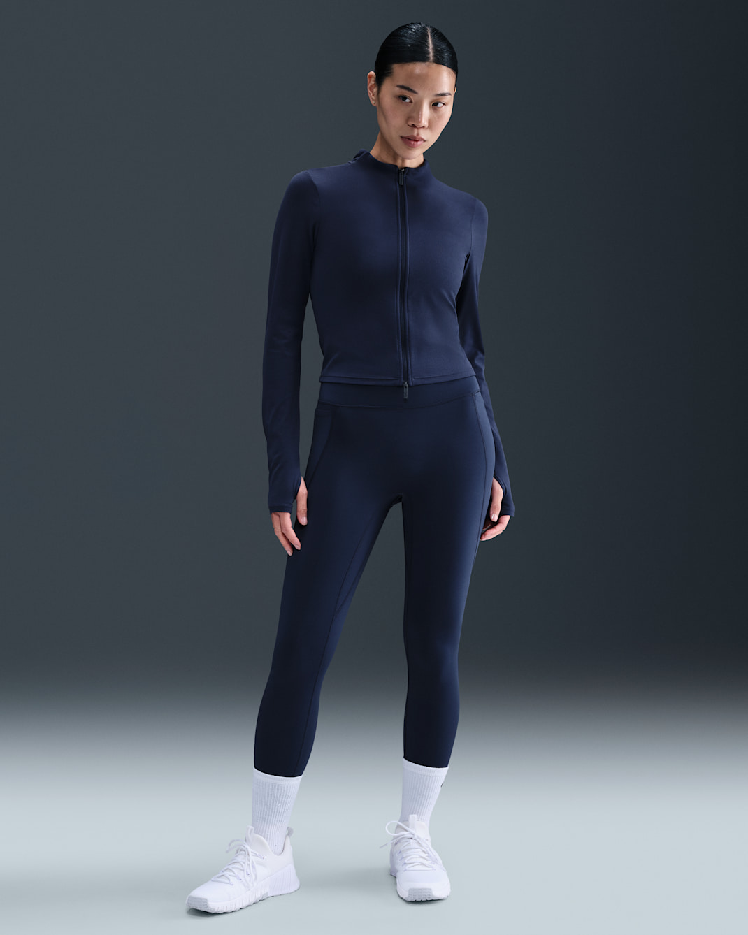 Nike Universa Women's High-Waisted 7/8 Leggings with No Front Seam - Midnight Navy/Midnight Navy/Dark Obsidian