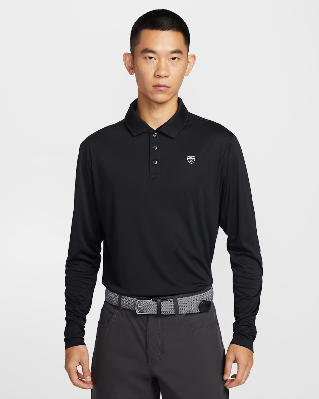 나이키 파 남성 드라이 핏 긴팔 골프 폴로 - 블랙/화이트/블랙