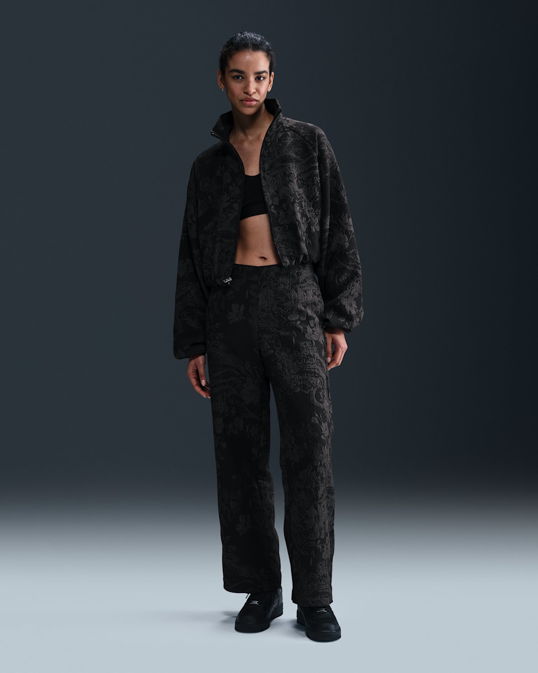Nike Sportswear Collection Women's Mid-Rise Jacquard Tracksuit Bottoms - Black/Anthracite/Black