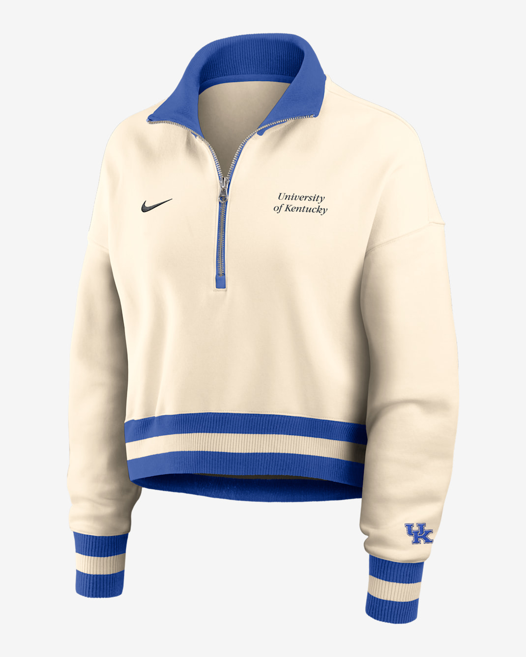 Sudadera de cuello redondo universitaria Nike cropped de cierre de 1/4 para mujer Kentucky Legacy - Tostado/Beige