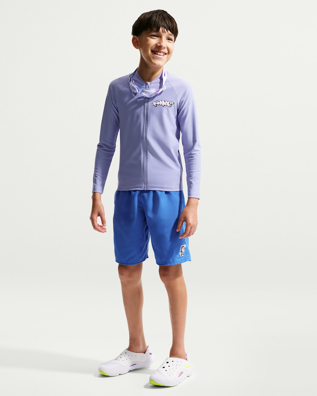 Shorts de vóleibol de 18 cm con forro de ropa interior para niño talla grande Nike Swim Breaker - Azul cristal/Azul cristal/Rojo universitario/Blanco