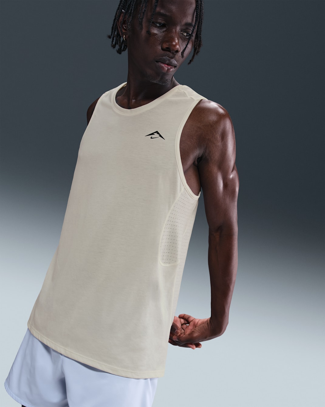 Nike Solar Chase Men's Dri-FIT ADV Running Tank Top - Sail/Black