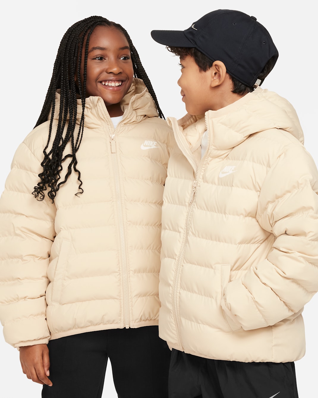 Nike Sportswear Lightweight Synthetic Fill Big Kids' Loose Hooded Jacket - Sanddrift/Sanddrift/White