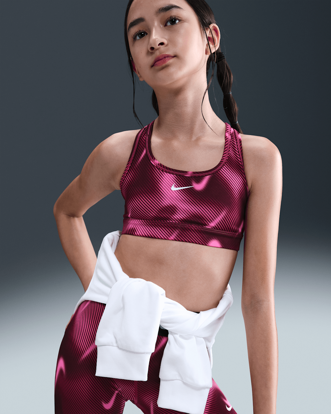 Nike Pro Swoosh Older Kids' (Girls') Sports Bra - Sweet Beet/White