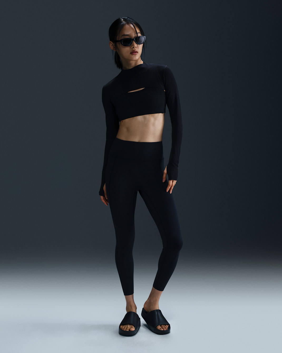 Nike Universa Women's High-Waisted 7/8 Leggings with No Front Seam - Black/Anthracite/Dark Smoke Grey