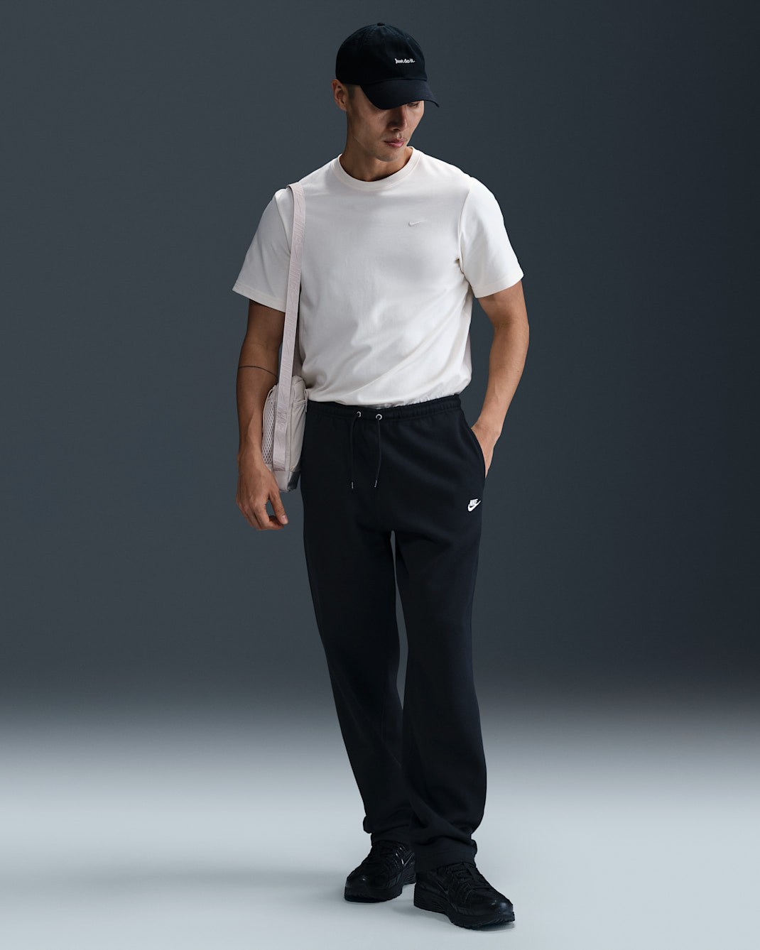 Nike Club Men's Open-Hem Fleece Trousers - Black/Black/White