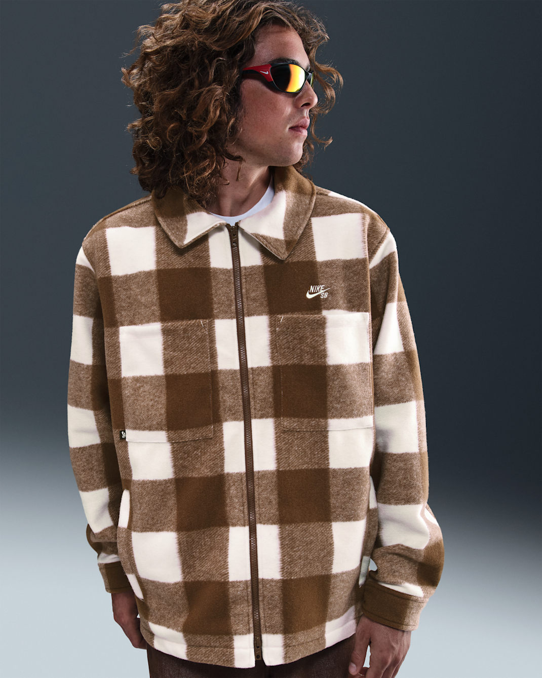 Chamarra tipo camisa de skateboarding Nike SB Essential - Vela/Marrón musgo/Blanco