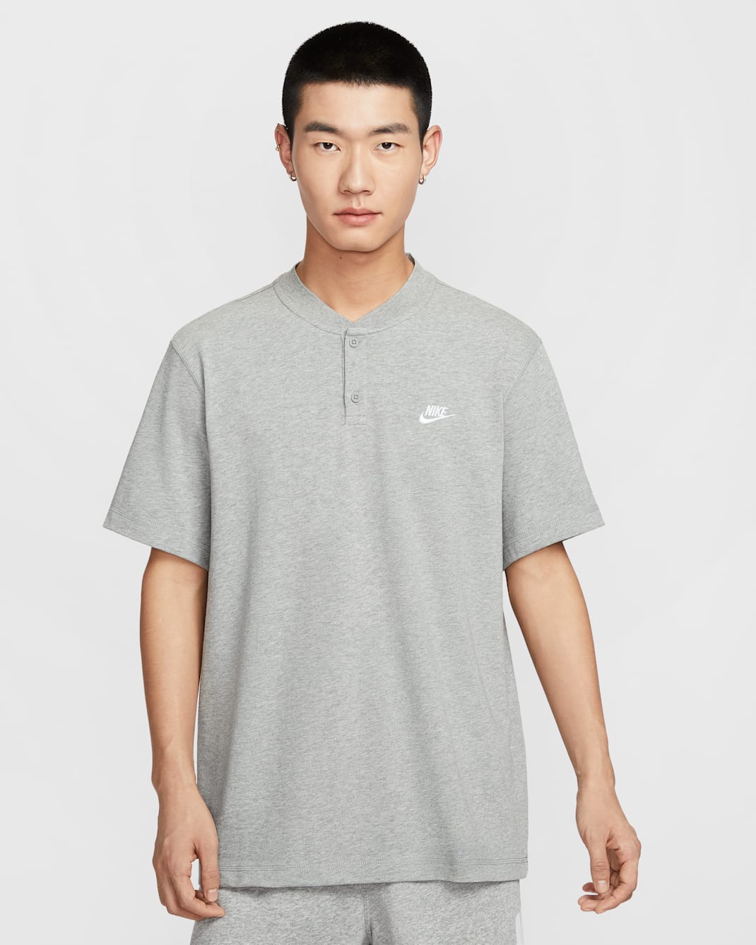 나이키 클럽 남성 반팔 헨리 - 다크 그레이 헤더/라이트 스모크 그레이/화이트