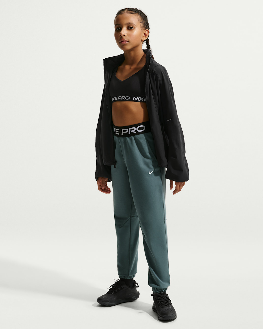 Nike Pro Fleece Big Dri-FIT joggebukse til store barn (jente) - Mineral Slate/Mineral Slate/Svart/Hvit