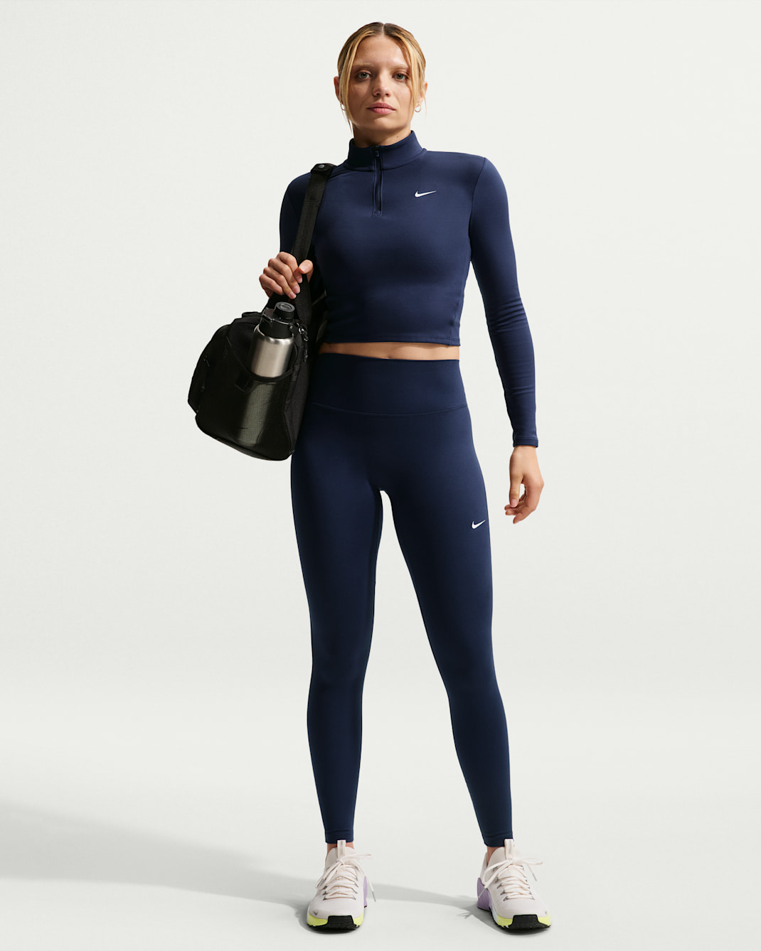 Damskie legginsy o pełnej długości z wysokim stanem Nike One Seamless Front - Midnight Navy/Biel