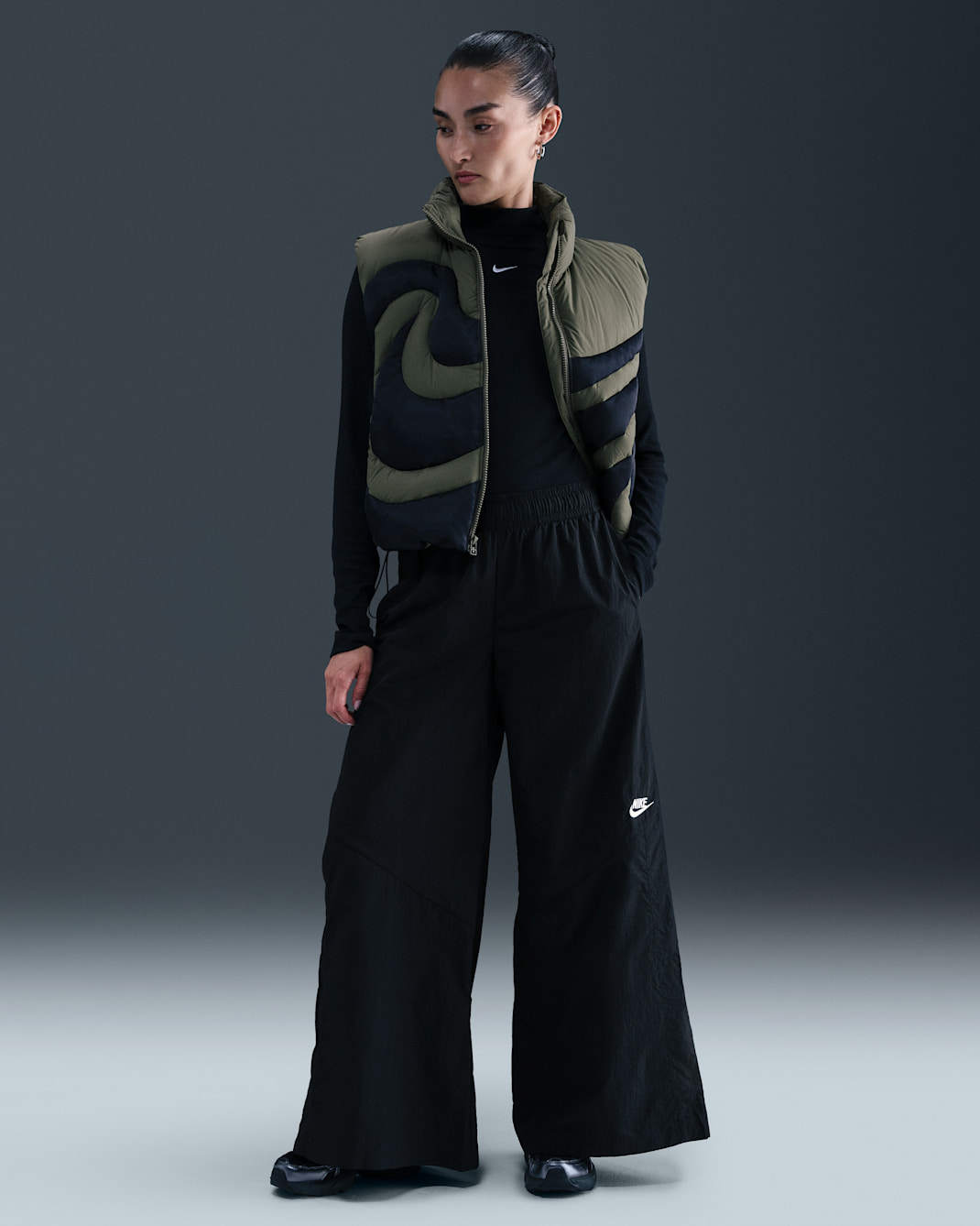 Nike Sportswear Women's Wide-Leg Woven Trousers - Black/Black/Sail