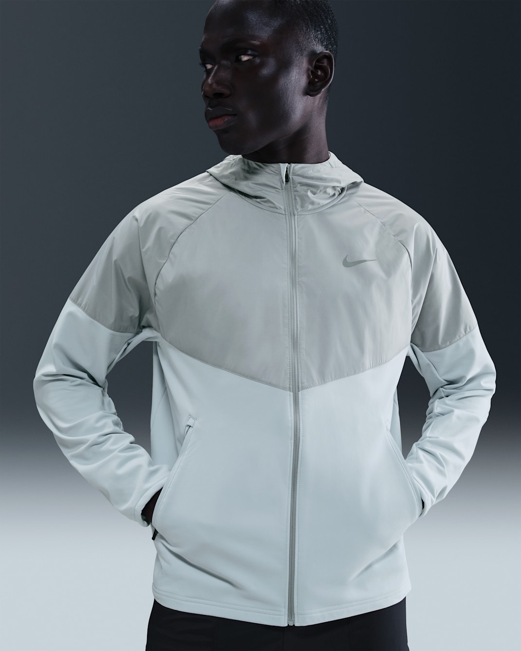 Pánská zimní běžecká bunda Nike Miler Repel - Pure Platinum/Light Smoke Grey/Volt