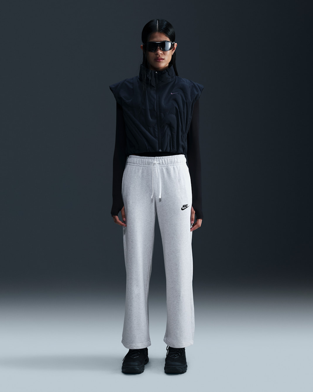 Nike Sportswear Club Fleece Women's Mid-Rise Wide-Leg Sweatpants - Birch Heather/Black