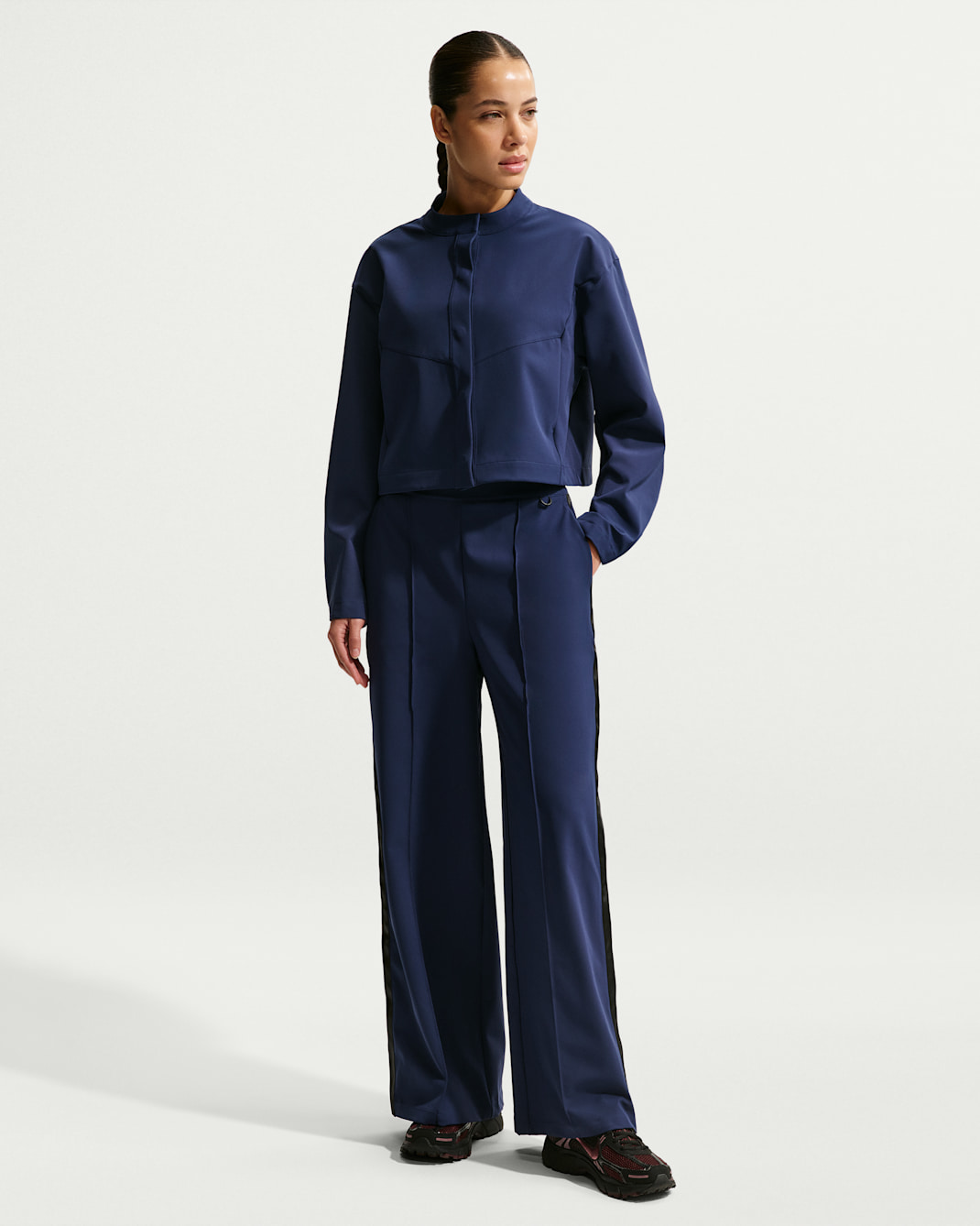 Nike 24.7 PerfectStretch Women's Dri-FIT High-Waisted Loose Tearaway Trousers - Midnight Navy/Black/Dark Obsidian