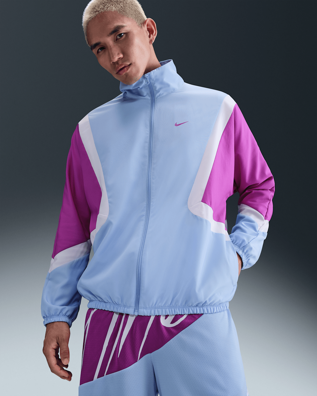 Nike Icon Men's Woven Basketball Jacket - Aluminum/Vivid Purple/Barely Grape/Vivid Purple