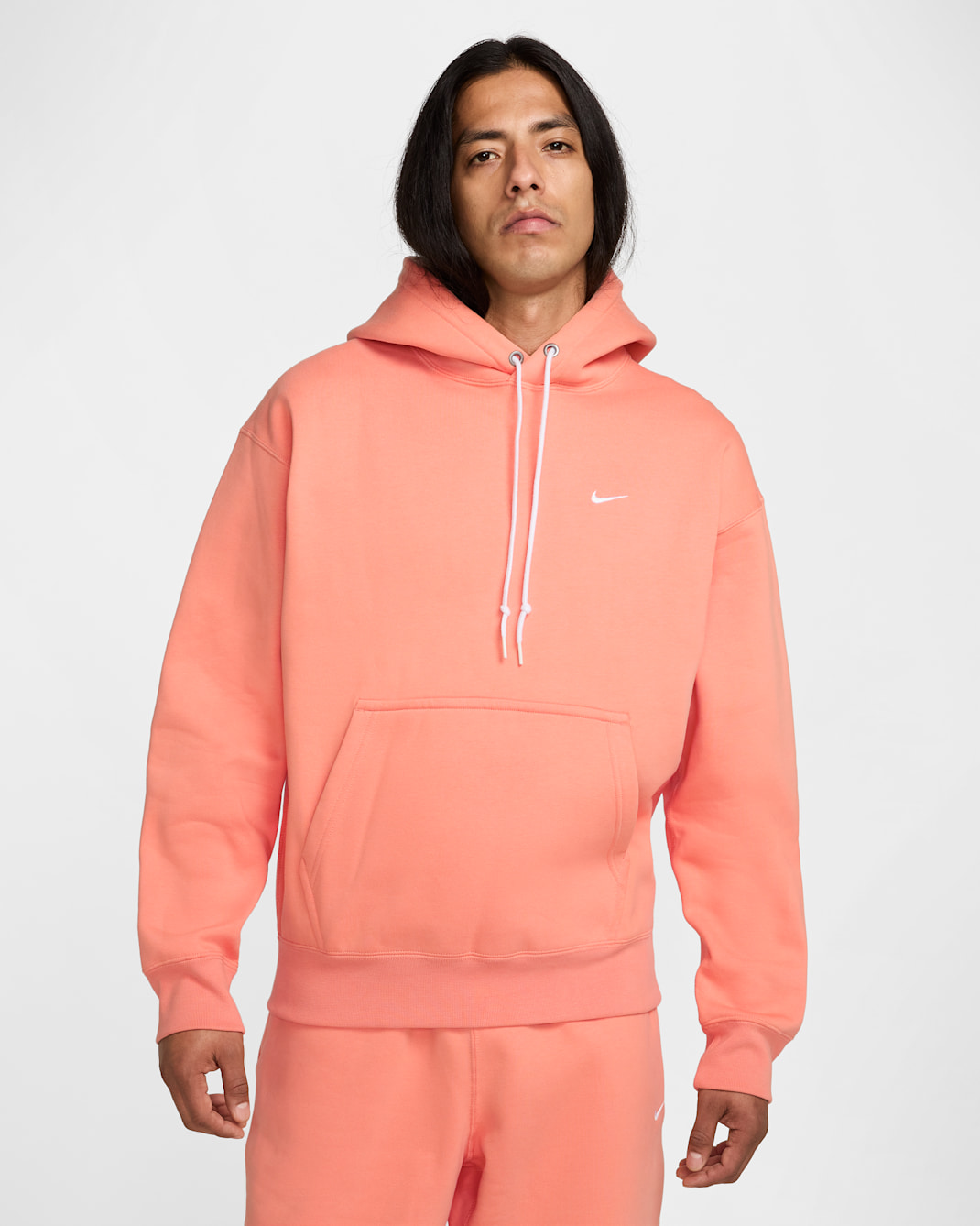 Nike Solo Swoosh Men's Fleece Pullover Hoodie - Apricot Agate/White