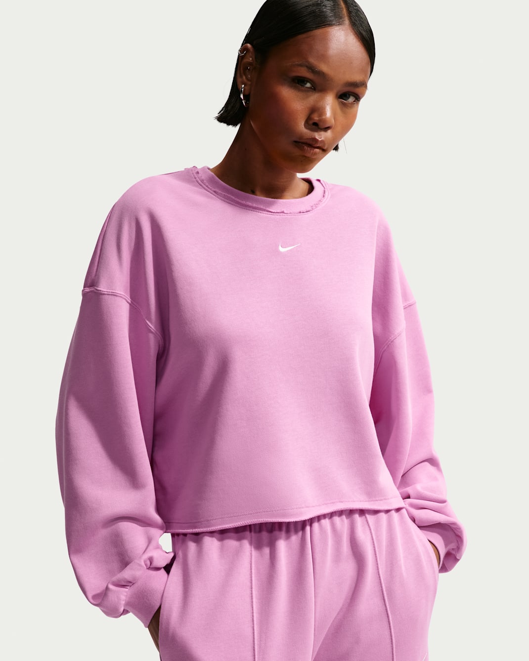 Sudadera de cuello redondo de French Terry oversized para mujer Nike Sportswear Chill Terry - Magenta claro/Vela