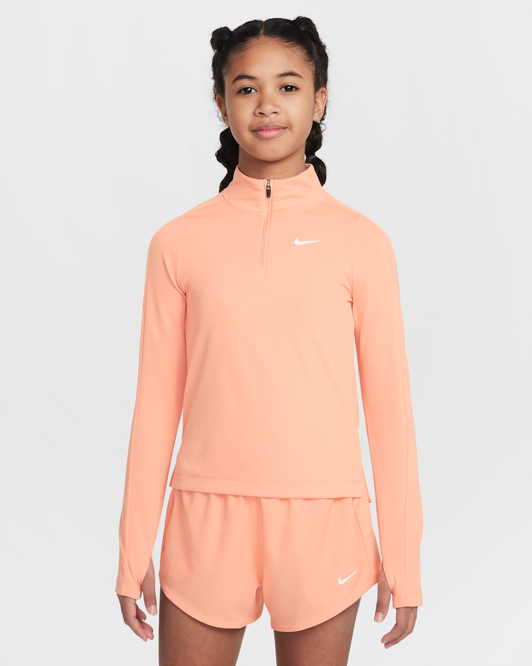 Nike Girls' Dri-FIT Long-Sleeve 1/4-Zip Top - Apricot Agate/White