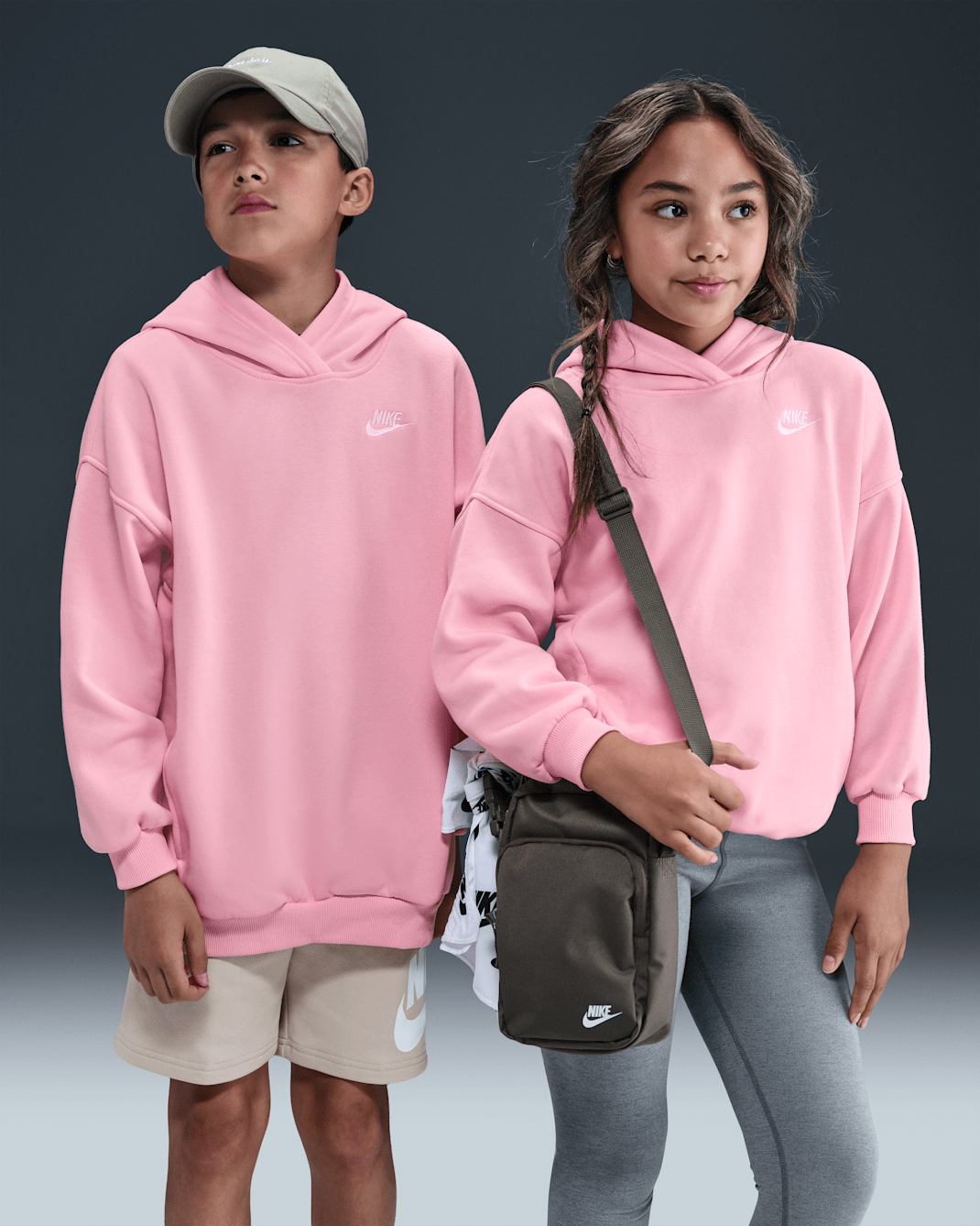 Nike Sportswear Club Fleece Big Kids' Oversized Pullover Hoodie - Medium Soft Pink/Medium Soft Pink/White