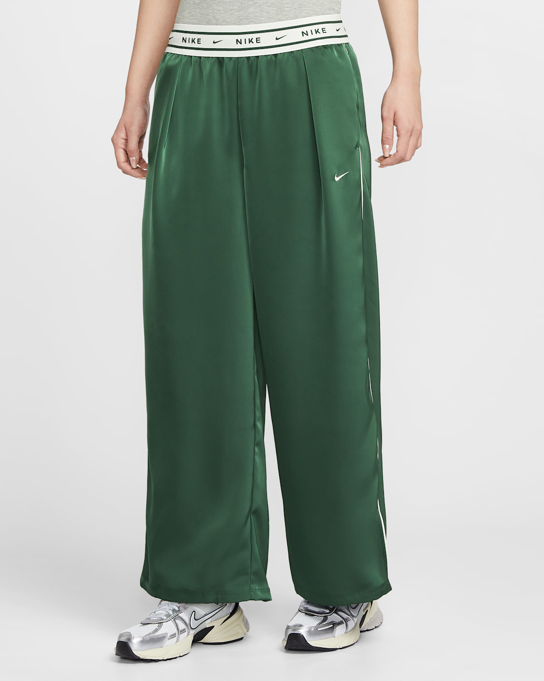 Nike Sportswear Women's Loose Mid-Rise Satin Trousers - Fir/Sail