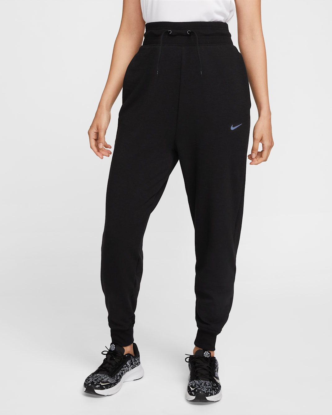 Nike Dri-FIT One Women's High-Waisted 7/8 French Terry Joggers - Black/White