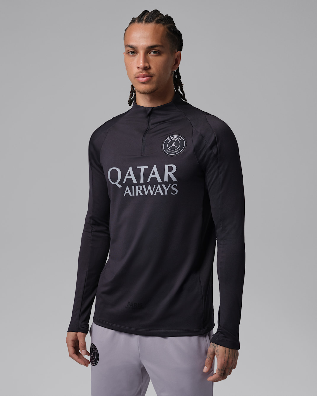 Paris Saint-Germain Strike Fourth Jordan Dri-FIT-fodboldtræningstrøje til mænd - Off Noir/Off Noir/Particle Grey