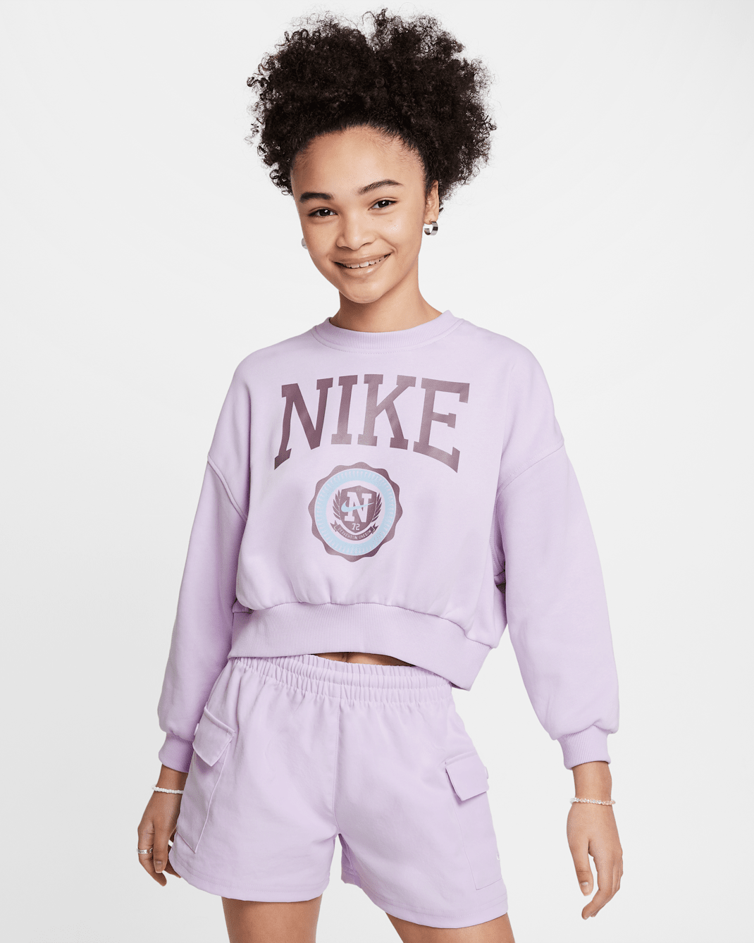 Sudadera de cuello redondo de French Terry para niñas Nike Sportswear Club - Muñeca/Gris topo