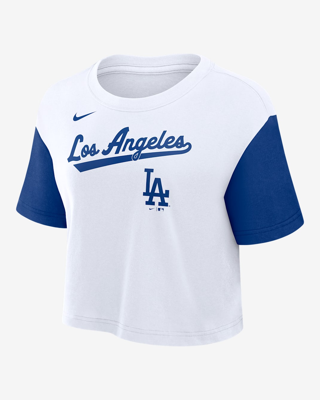 Playera Nike Dri-FIT de la MLB cropped para mujer Los Angeles Dodgers Script - Blanco