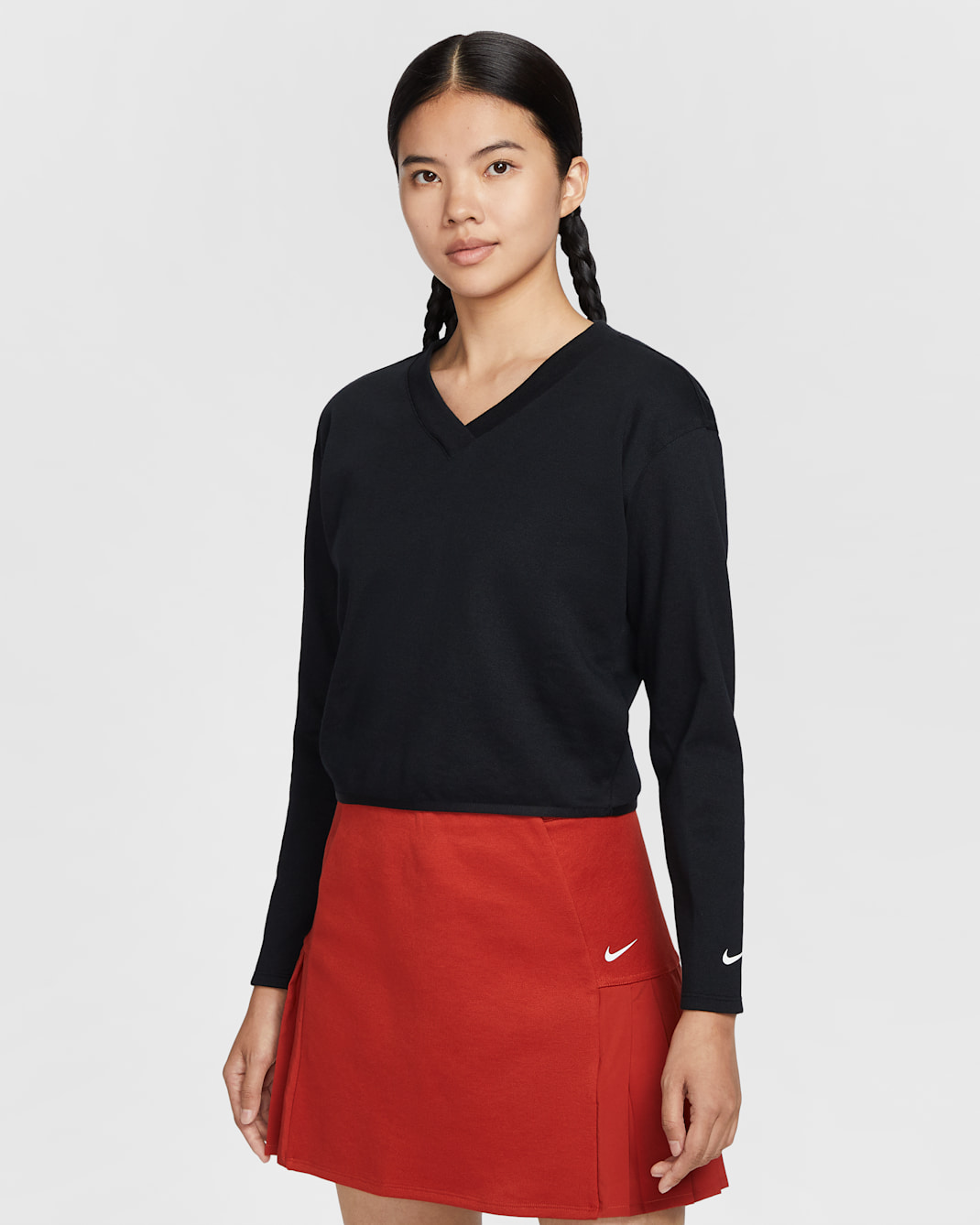 나이키 여성 브이넥 긴팔 골프 탑 - 블랙/블랙/세일