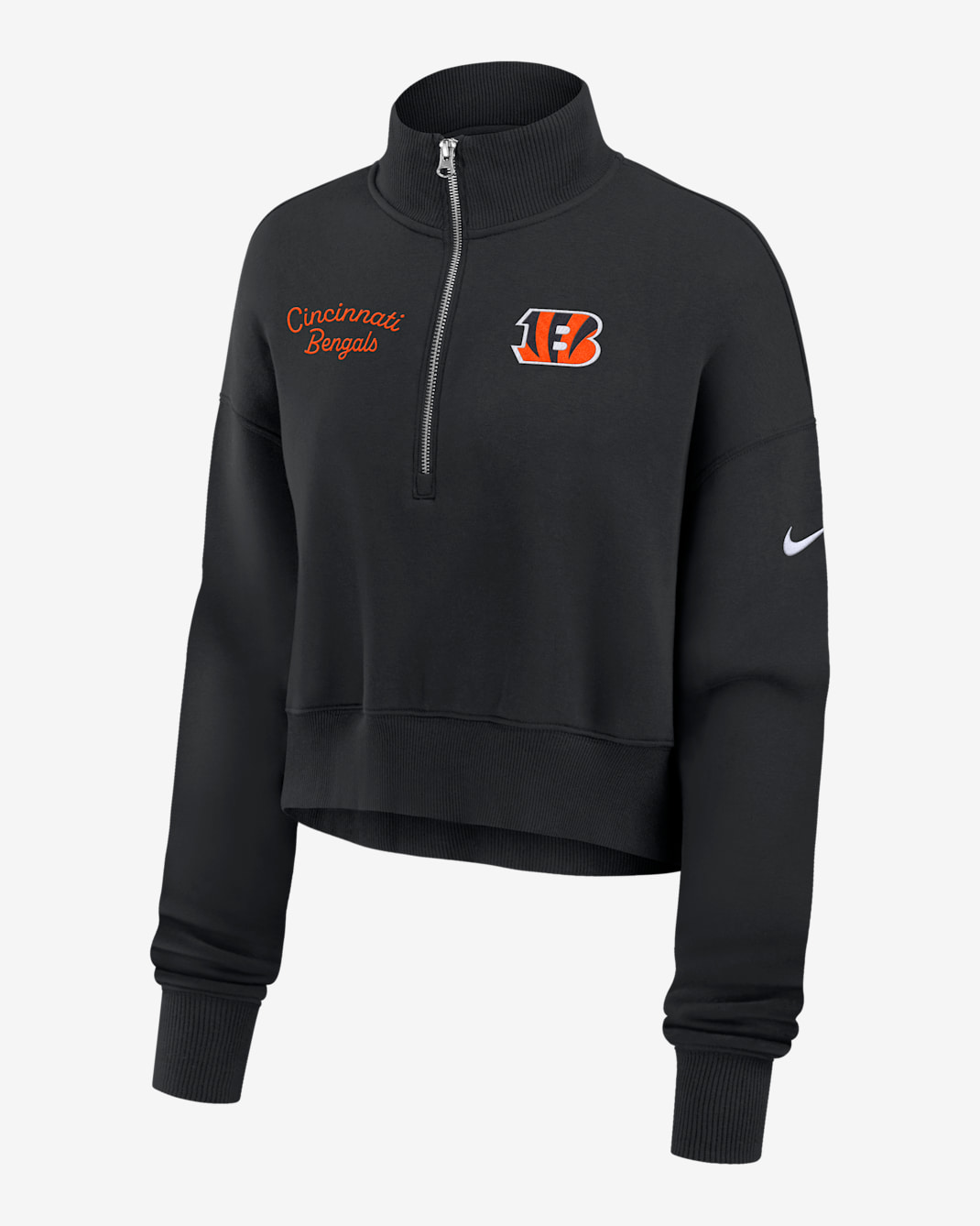 Cincinnati Bengals Phoenix Women's Nike NFL Cropped 1/4-Zip Crew - Black
