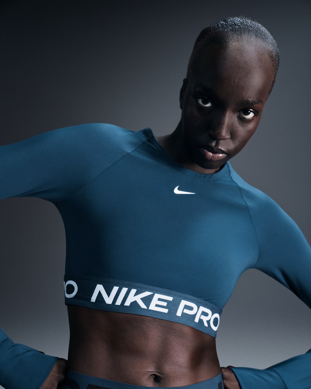 Nike Pro Women's Dri-FIT Cropped Long-Sleeve Top - Armory Navy/Black/White