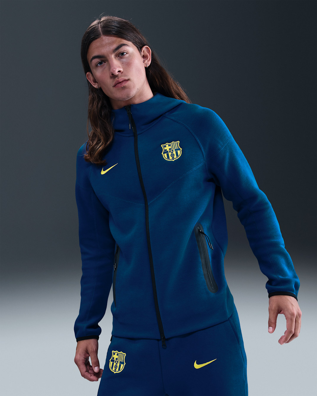 FC Barcelona Tech Windrunner Fourth Men's Nike Soccer Fleece Full-Zip Jacket - Gym Blue/Opti Yellow
