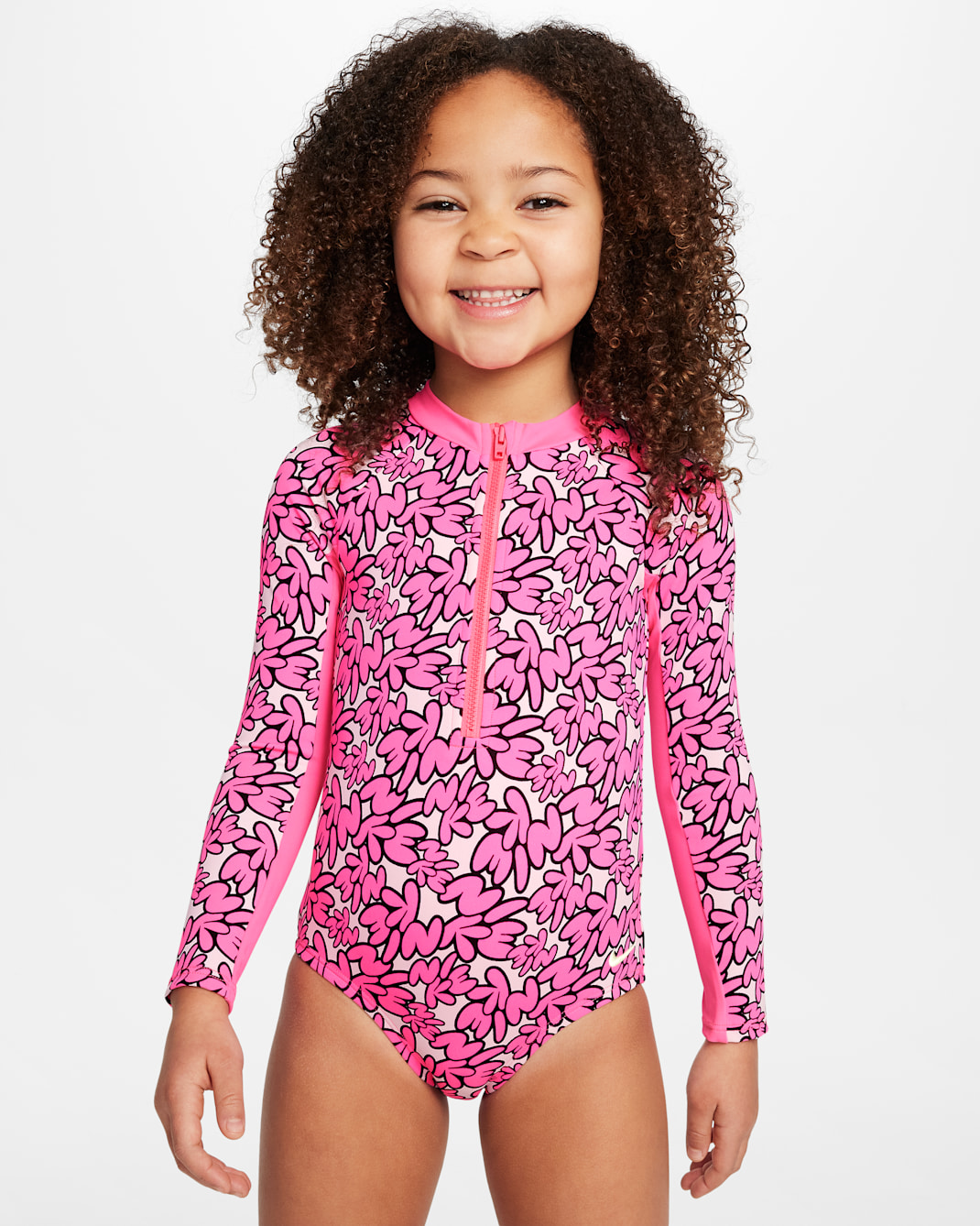 Traje de baño de una pieza de manga larga para niña talla pequeña Nike Swim - Hiperrosa/Espuma rosa