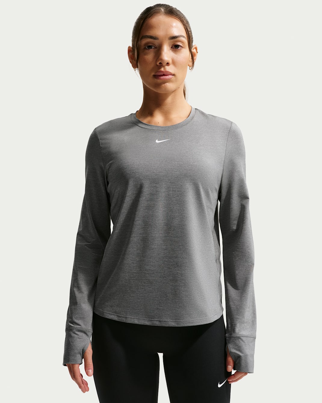 Nike One Classic Women's Dri-FIT Long-Sleeve Top - Smoke Grey/Heather/White