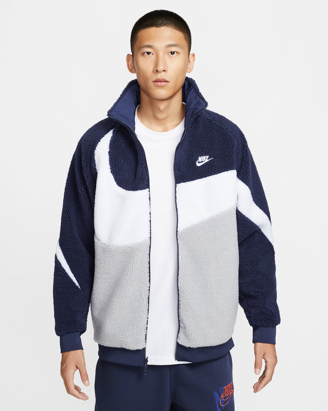 Nike Sportswear Swoosh Men's Full-Zip Reversible Jacket - Midnight Navy/White/Team Blue Grey/White